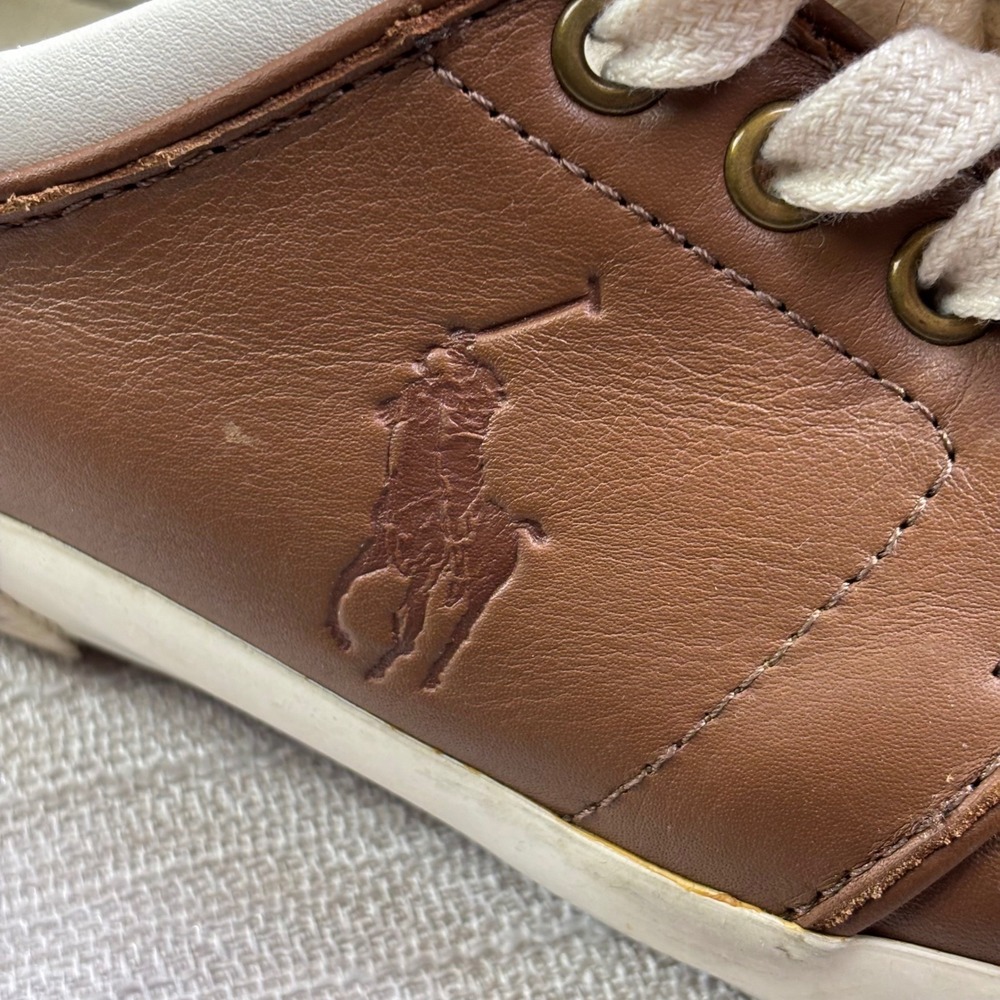 Polo Ralph Lauren Faxon Low‎ Brown Leather Sneakers Mens 8.5 D Preppy - Picture 4 of 10